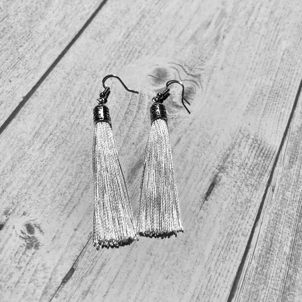 White Tassel Earrings